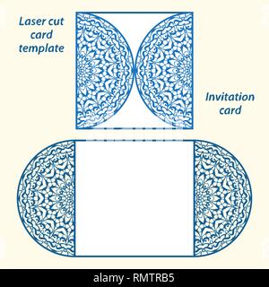 Wedding invitation or greeting card with mandala lace ornament. Stock Vector