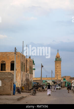 Old building with a wooden balcony on mainland, Red Sea State, Suakin, Sudan Stock Photo