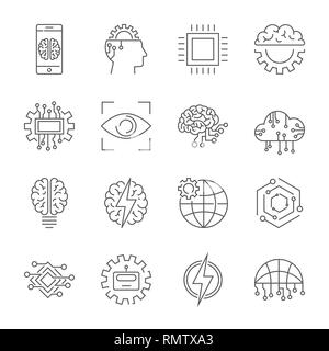 Artificial intelligence icon set. Editable Stroke. Stock Vector