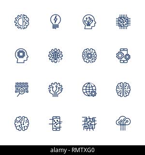 Vector icon set for artificial intelligence concept. Various symbols for the topic AI using flat design Stock Vector