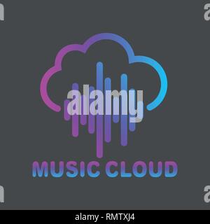 Cloud music vector logo isolated on white background, cloud shape symbol with sound equalizer colorful lines. EPS 10. Stock Vector