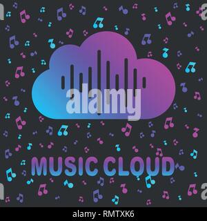 Cloud music library, audio and music streaming services concept. Colorful logo for apps, programs, web. Stock Vector