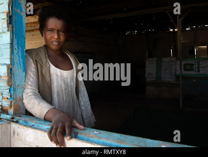 Portrait of a Beja tribe boy, Red Sea State, Port Sudan, Sudan Stock Photo