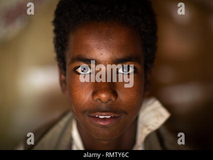 Portrait of a Beja tribe boy, Red Sea State, Port Sudan, Sudan Stock Photo