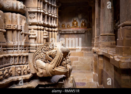 Jain temple architecture details in Jaisalmer fort, Rajasthan, India Stock Photo