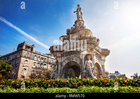 Flora Fountain and Oriental Old Building at blue sky in sunny at fort area in Mumbai, Maharashtra, India Stock Photo