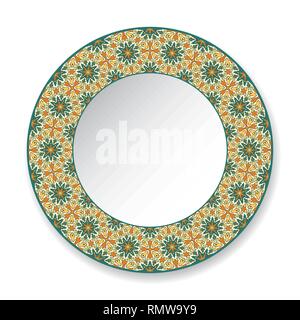 Decorative plate with patterned border, on white background, top view. Vector illustration. Stock Vector
