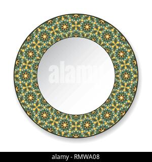Decorative plate with patterned border, on white background, top view. Vector illustration. Stock Vector
