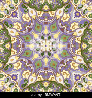 Seamless vector pattern with colored mandalas. Eastern bright ornament with gold outline. Stock Vector