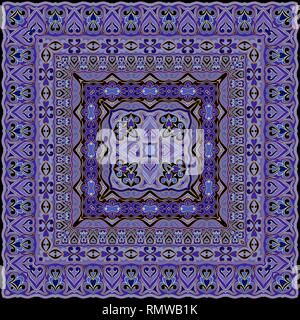 Eastern square blue pattern with gold lines. Vector illustration. Stock Vector