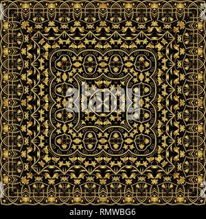 Elegant ornament in ancient Arabic style. Classic gold pattern on black background. Stock Vector