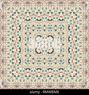 Vintage Arabic pattern. Persian colored carpet. Rich ornament for fabric design, handmade, interior decoration, textiles. Light background. Stock Vector
