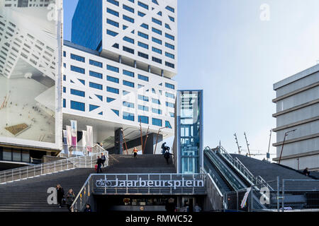 Newly build Jaarbeurs square with access to the train station in Utrecht with a huge parking building for bicycles used mainly as daily commute Stock Photo