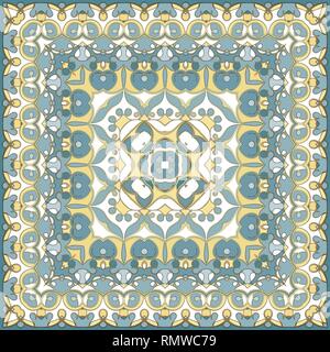 Delicate color pattern in Oriental style. Square ornament for shawls, scarves or pillow. Can be used for printing onto fabric or paper. Vector illustr Stock Vector