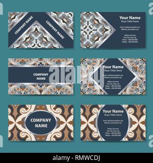 Set of business cards with ethnic ornament. Stock Vector