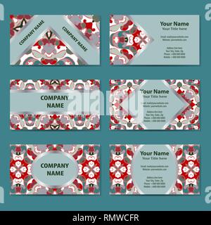 Set of vintage business cards with ornament in Oriental style. The front and back. Vector illustration. Stock Vector