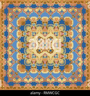 Bright color pattern in Oriental style. Square ornament for shawls, scarves or pillow. Can be used for printing onto fabric or paper. Vector illustrat Stock Vector