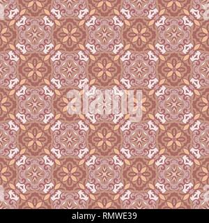 Abstract geometric background. Seamless vector pattern in rose and brown colors. Ethnic boho style. Mosaic ornament structure. Carpet fragment. Stock Vector