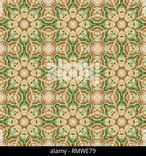 Green and brown seamless pattern. Ornament of symmetrical elements for the decor. Vector illustration. Stock Vector