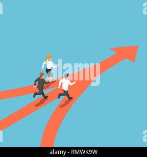 Flat 3d isometric business people came from different way but have same target. Business team and target concept. Stock Vector