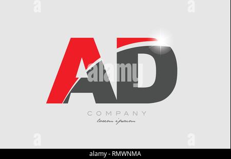 combination letter ad a d in grey red color alphabet logo icon design suitable for a company or business Stock Vector