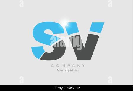 grey blue alphabet letter sv s v logo 3d design suitable for a company ...