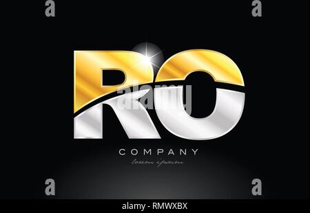 combination letter ro r o alphabet logo icon design with gold silver grey metal on black background suitable for a company or business Stock Vector