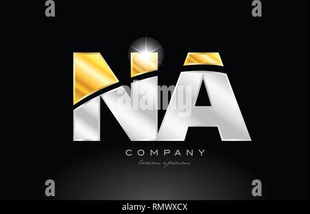 combination letter NA N A alphabet logo icon design with gold silver grey metal on black background suitable for a company or business Stock Vector