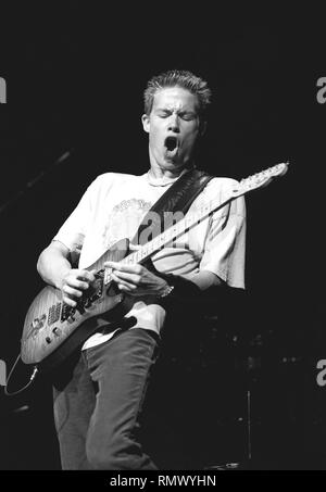 Singer, songwriter and guitarist, Jonny Lang, is shown performing on stage during a 'live' concert appearance. Stock Photo