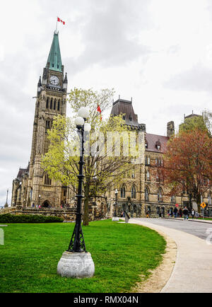 Ottawa, Canada - May 14, 2017. Parliament Buildings in Ottawa, Canada. The buildings designed in a Gothic Revival style, and opened on June 1866. Stock Photo