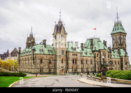 Ottawa, Canada - May 14, 2017. Parliament Buildings in Ottawa, Canada. The buildings designed in a Gothic Revival style, and opened on June 1866. Stock Photo