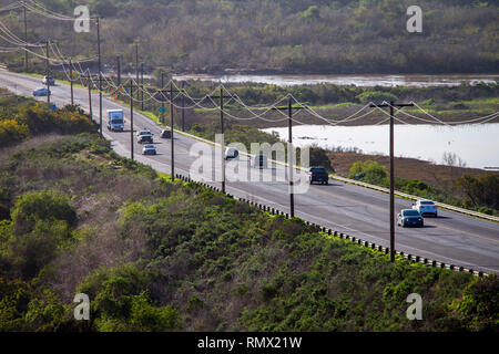 Stuart Mesa Bridge is reopened for use at Marine Corps Base (MCB) Camp Pendleton, California, Feb. 15, 2019. The bridge was closed due to large amounts of debris that interrupted the water flow under the bridge which caused the surrounding water to seep around onto the road making it dangerous to cross. (U.S. Marine Corps photo by Cpl. Juan Bustos) Stock Photo