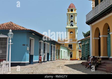 A colorful street with colonial houses, Trinidad, Cuba Stock Photo