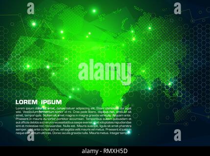 Vector abstract colorful background with dotted world map in green color Stock Vector