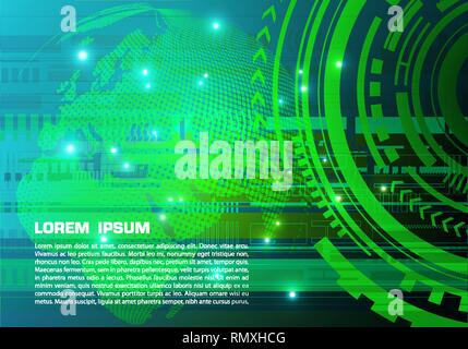 Vector hi-tech abstract colorful background with dotted globe in green color Stock Vector