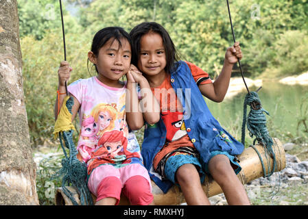 Two Lao girls , Van Vieng Laos Stock Photo