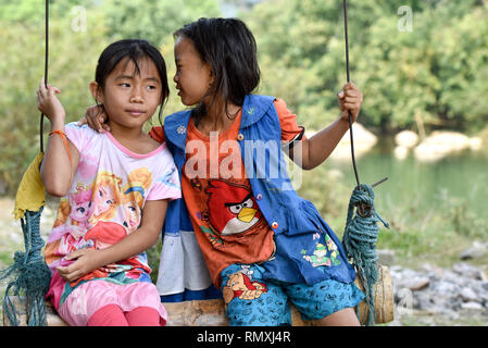 Two Lao girls , Van Vieng Laos Stock Photo