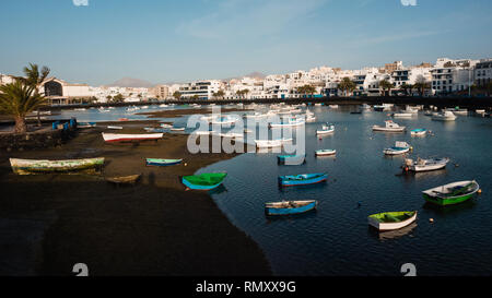 Boats in the lagoon of San Gines in Arrecife, Lanzarote. Canary Island Stock Photo