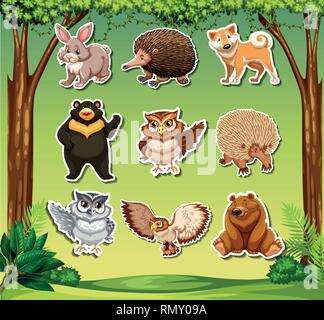 Wild animal sticker tehmplate illustration Stock Vector
