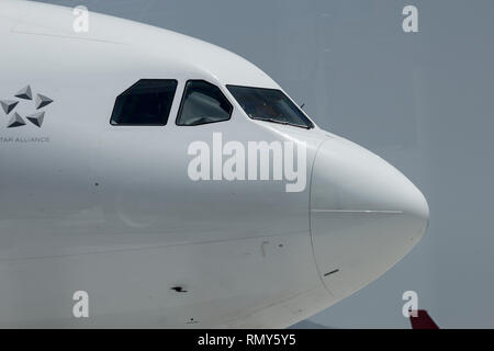 Bodrum, Mugla / Turkey - June 9th, 2018: An Airbus a320 cockpit with Star Alliance Logo at Bodrum - Milas International Airport. Stock Photo