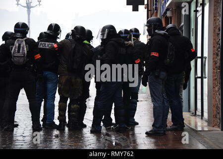 Serious clashes occured on 02/02/2019  in the streets of Toulouse, France, between riot police units and the yellow vest (gilets jaunes). Stock Photo