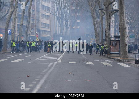 Serious clashes occured on 02/02/2019  in the streets of Toulouse, France, between riot police units and the yellow vest (gilets jaunes). Stock Photo