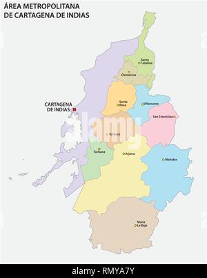 administrative and political vector map of the metropolitan area of cartagena de indias, colombia Stock Vector