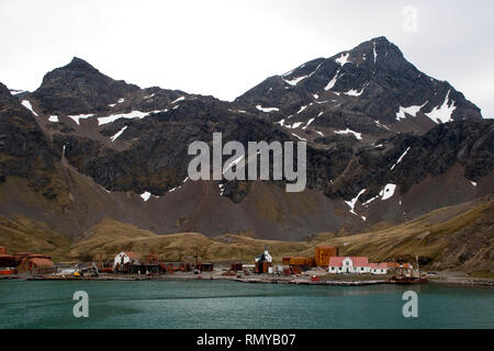 Grytviken South Georgia Island, view of mountains and settlement from the water Stock Photo