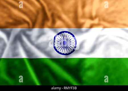 India stylish waving and closeup flag illustration. Perfect for background or texture purposes. Stock Photo