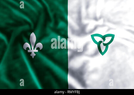 Franco-Ontarian stylish waving and closeup flag illustration. Perfect for background or texture purposes. Stock Photo