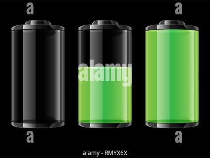 Green battery vector illustration on black background Stock Vector
