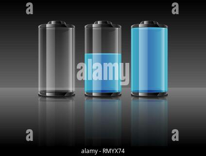 Blue battery vector illustration on gradient grey background Stock Vector