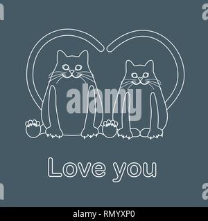 Vector illustration of two cats with heart shaped tails. Love, romantic concept. Happy Valentine's Day. Design for greeting card, party card, banner,  Stock Vector