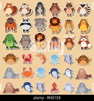 Set of cute animal sticker illustration Stock Vector